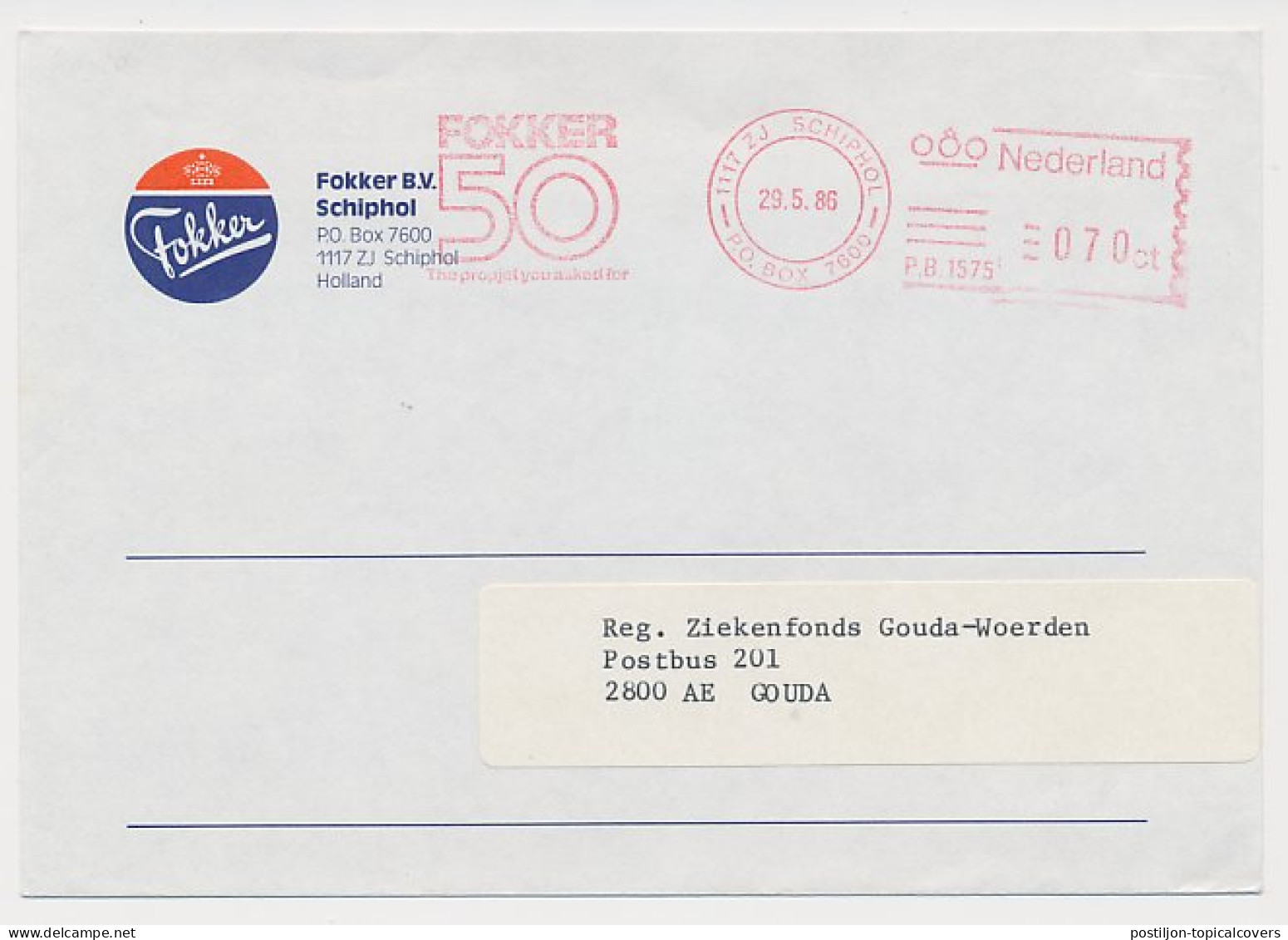 Meter Cover Netherlands 1986 Fokker - Fokker 50 - Airplane - Avions