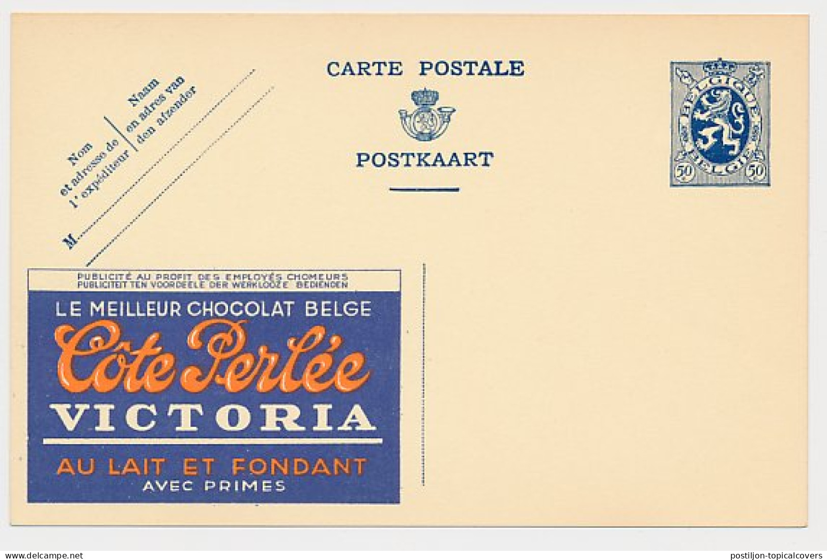 Publibel - Postal Stationery Belgium 1933 Chocolate - Cote Perlee - Victoria - Alimentation