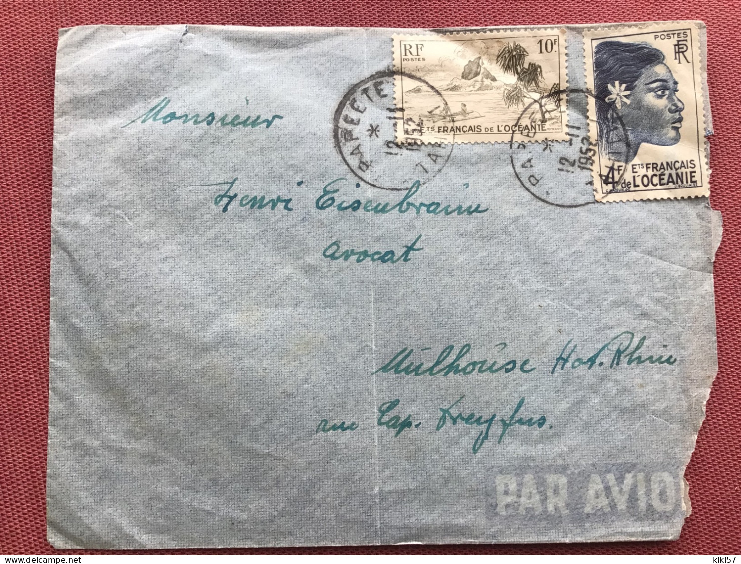 ENVELOPPE PAPEETE Pour MULHOUSE 1952 - Otros & Sin Clasificación