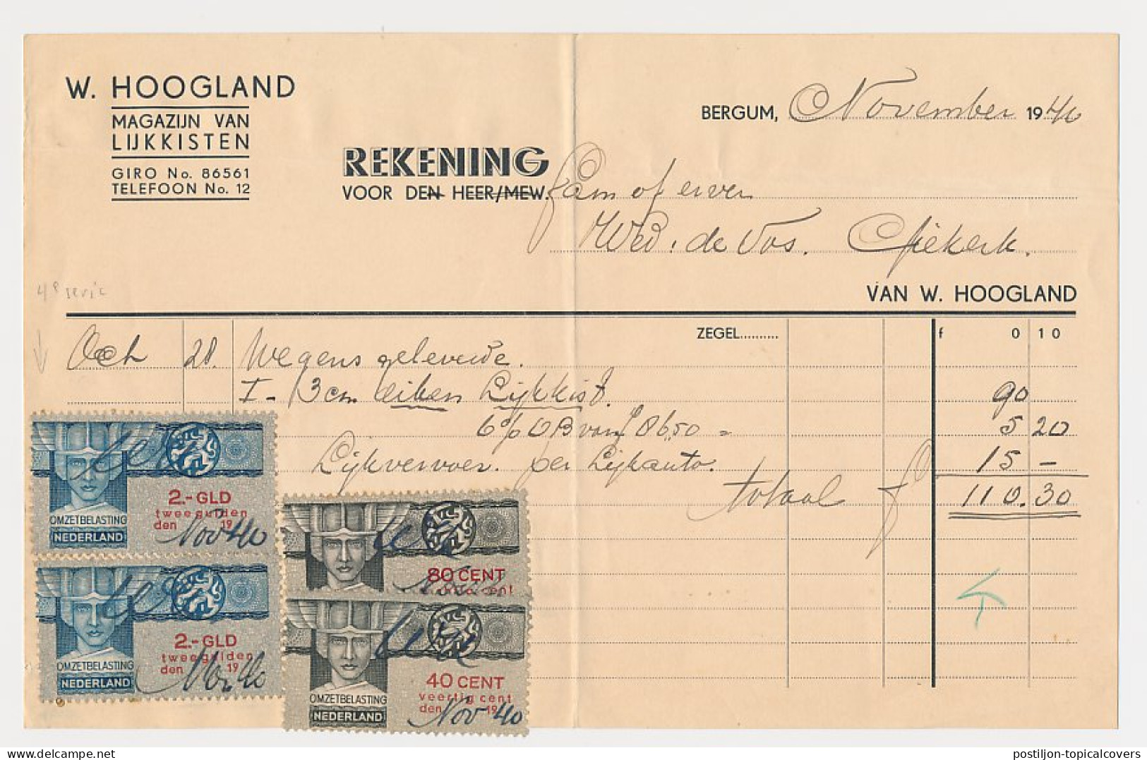 Omzetbelasting Diverse Waarden - Bergum 1940 - Revenue Stamps