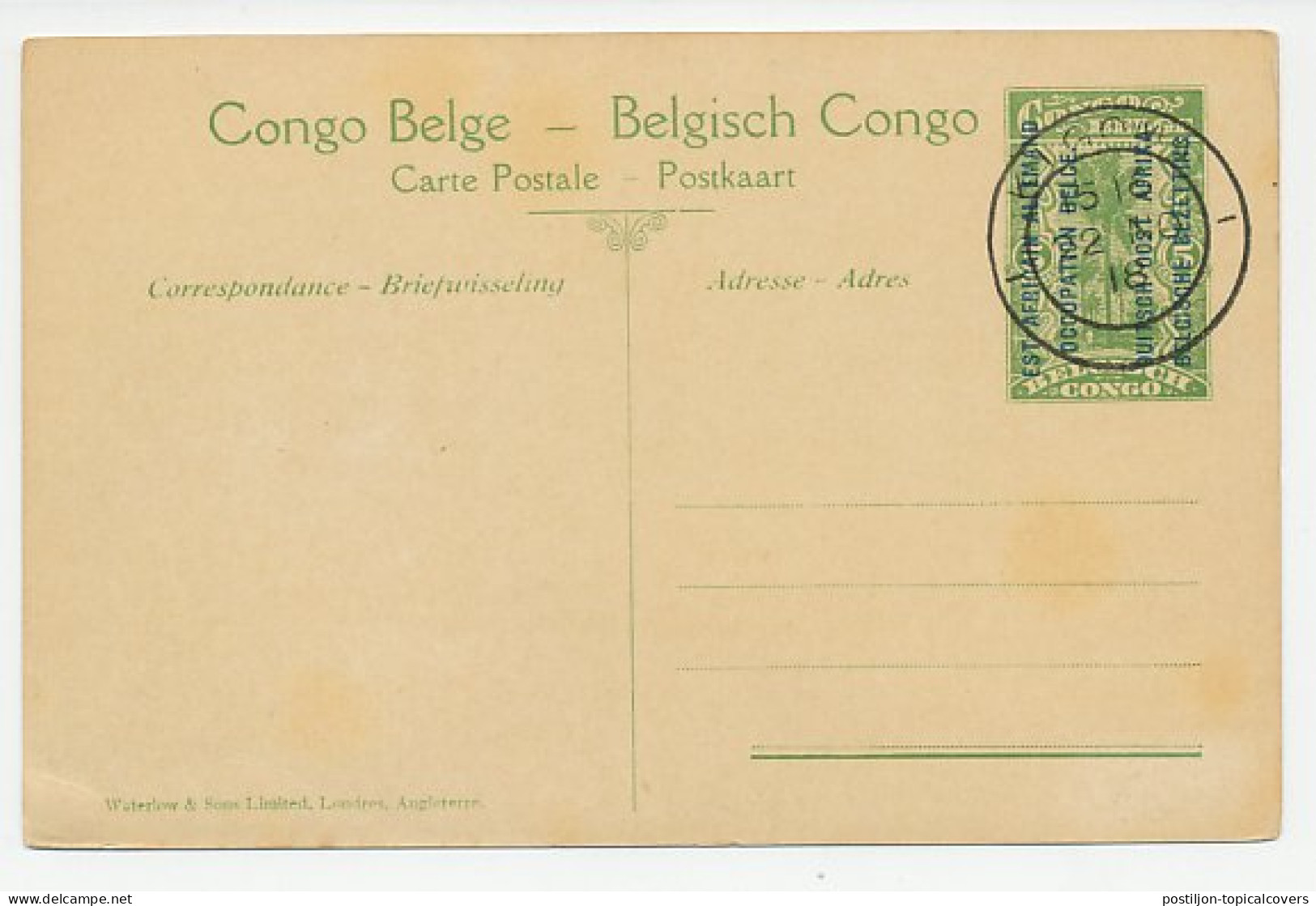Postal Stationery Belgian Congo / German East Africa 1918 Kigali - Watuzi Group - Indianen