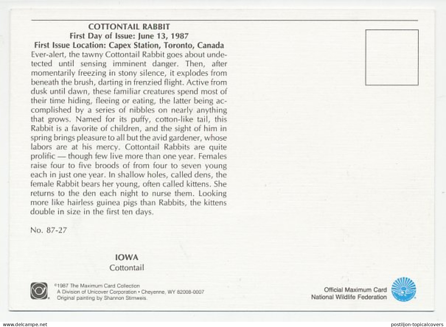 Maximum Card USA 1987 Rabbit - Beaver - Other & Unclassified