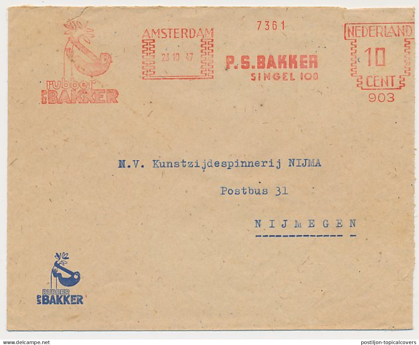 Meter Cover Netherlands 1947 Monkey - Rubber Tree - Amsterdam  - Other & Unclassified