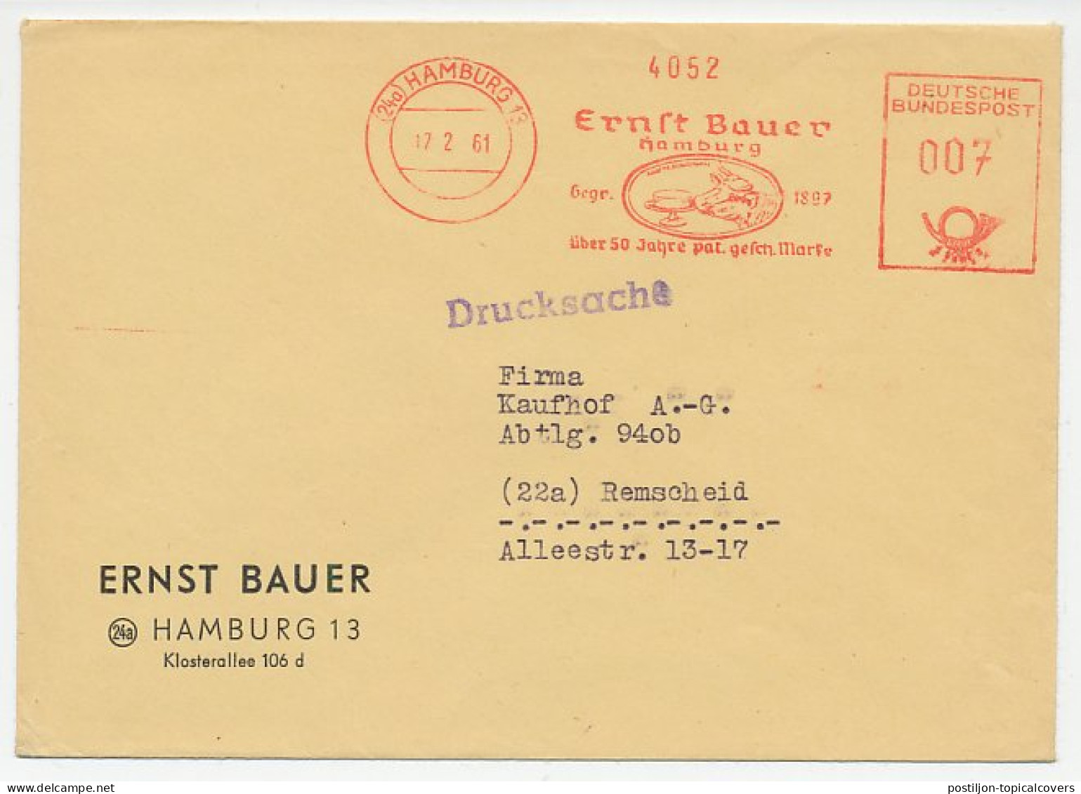 Meter Cover Germany 1961 Cow  - Other & Unclassified