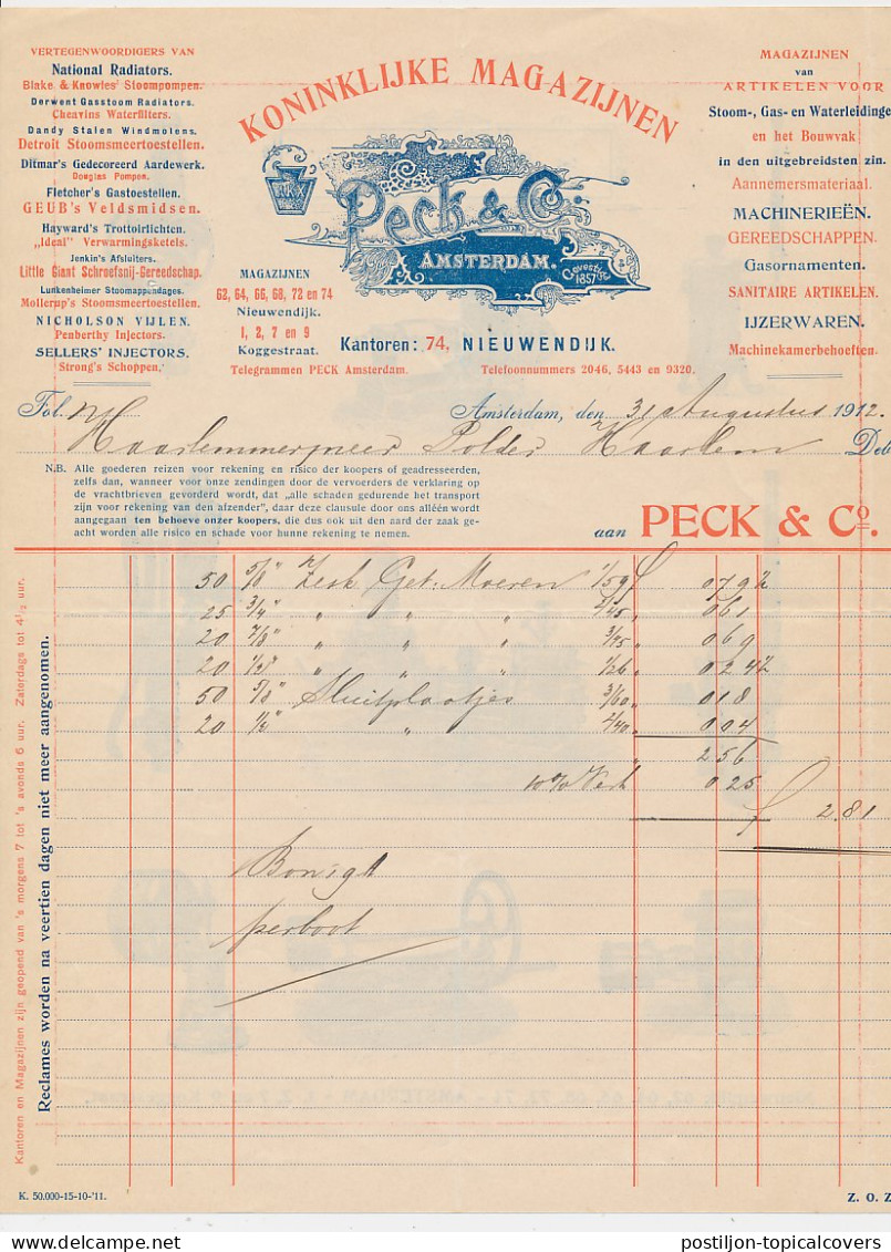 Nota Amsterdam 1912 - Peck & Co. Metaalwaren - Pompen Etc. - Pays-Bas
