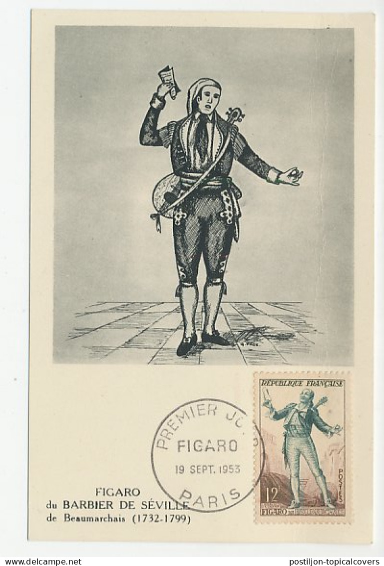 Maximum Card France 1953 Figaro - The Barber Of Seville - Pierre Beaumarchais - Teatro