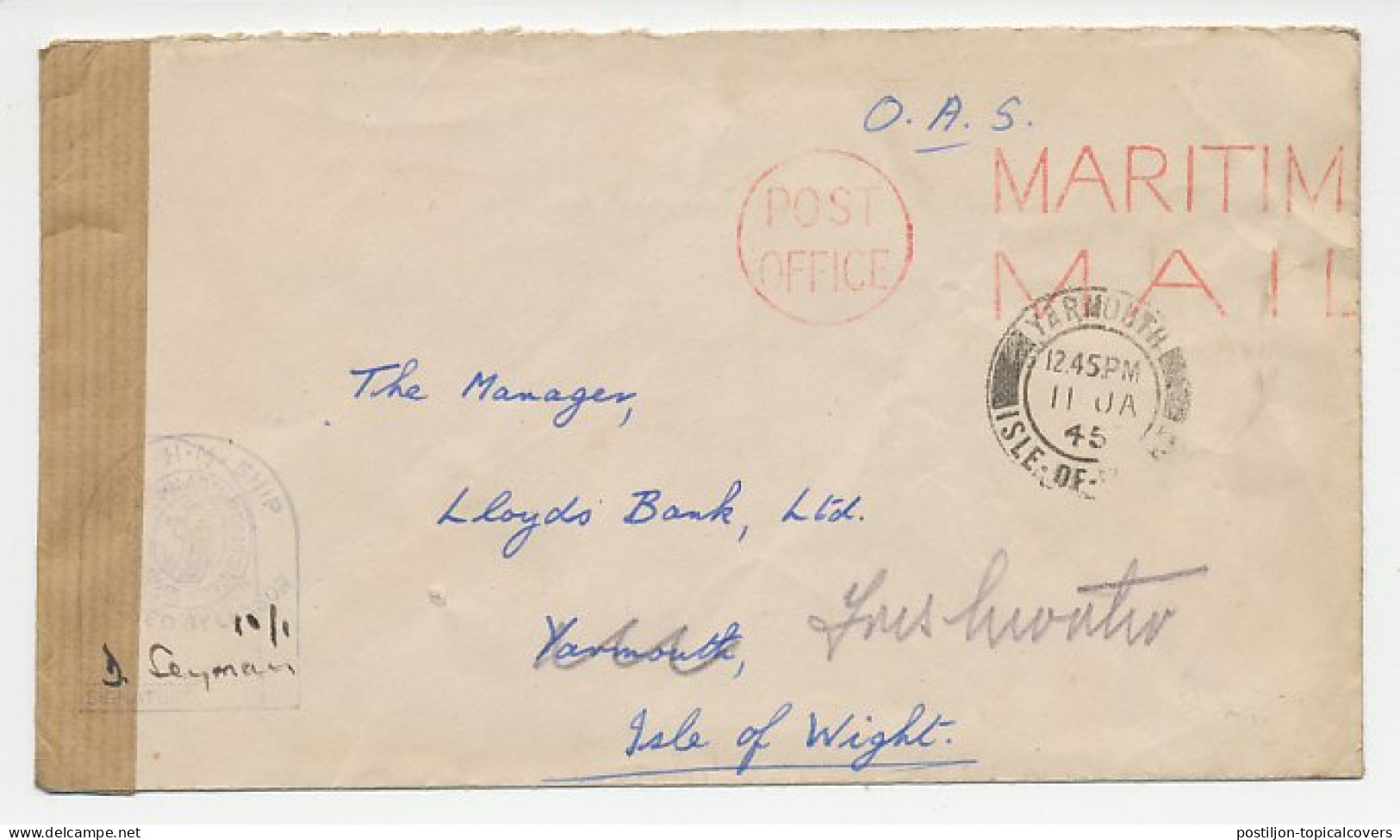 Censored Cover / Postmark GB / UK 1945 Maritime Mail - Navy - Guerre Mondiale (Seconde)
