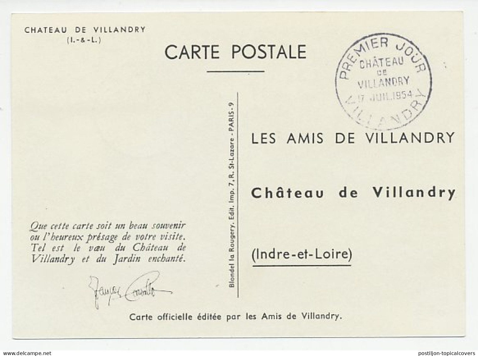 Maximum Card France 1954 Chateau De Villandry - Renaissance Gardens - Castles