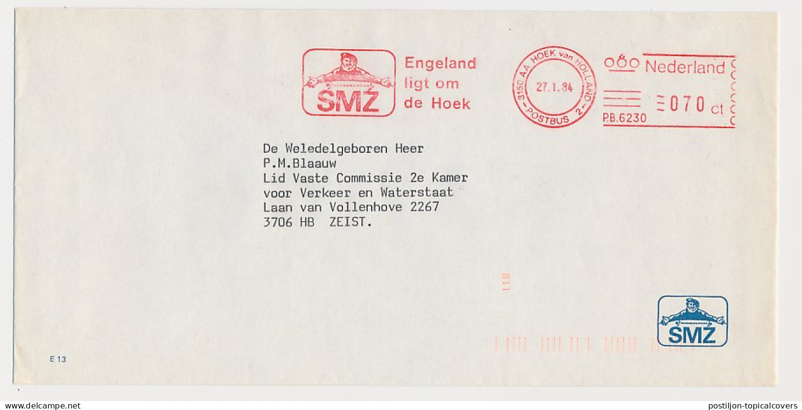 Meter Cover Netherlands 1984 SMZ - Steamship Company Zeeland - Hoek Van Holland - Bateaux