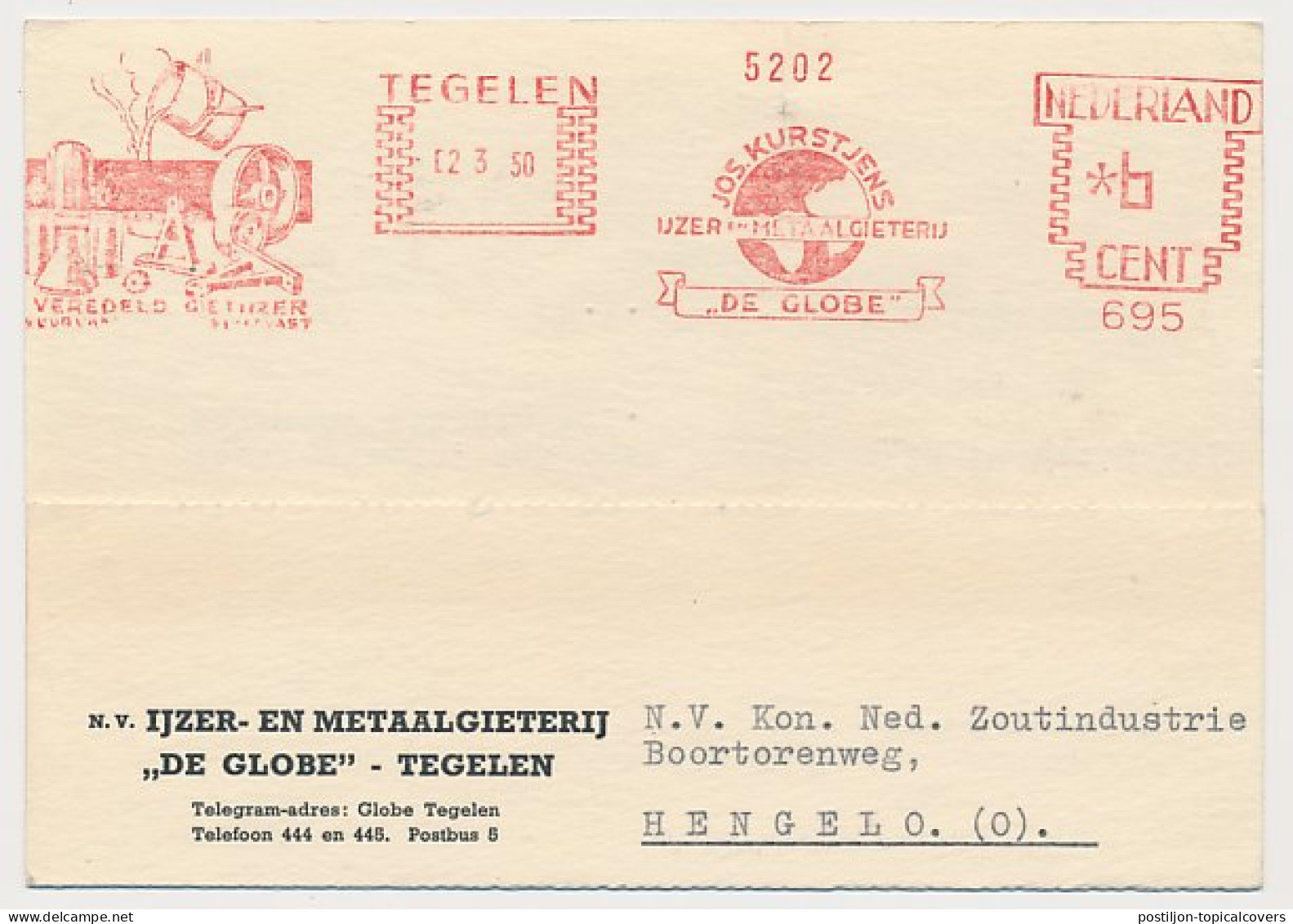 Meter Card Netherlands 1950 Metal Foundry - Tegelen - Usines & Industries