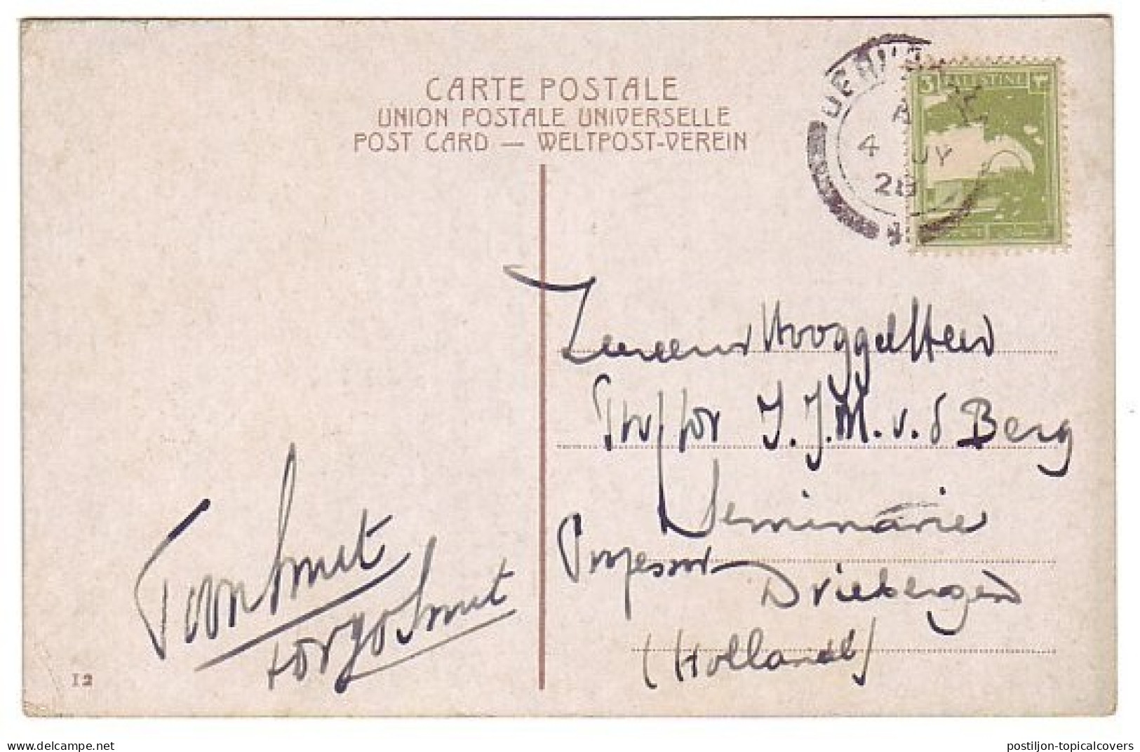 Postcard Jerusalem Palestine - Netherlands 1928  - Ohne Zuordnung