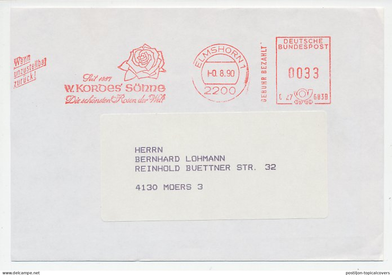 Meter Cover Germany 1990 Rose - Other & Unclassified