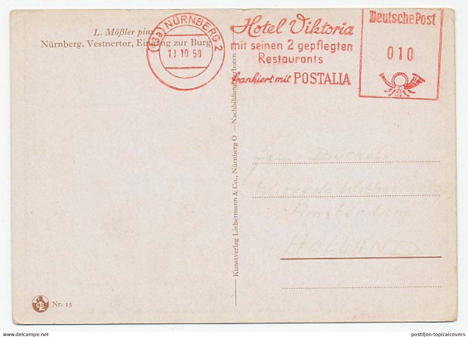 Meter Postcard Germany 1950 Franked With Postalia - Hotel Victoria - Machine Labels [ATM]
