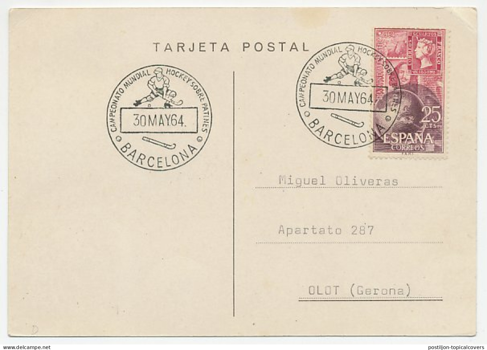 Postcard / Postmark Spain 1964 Hockey - World Championship - Altri & Non Classificati