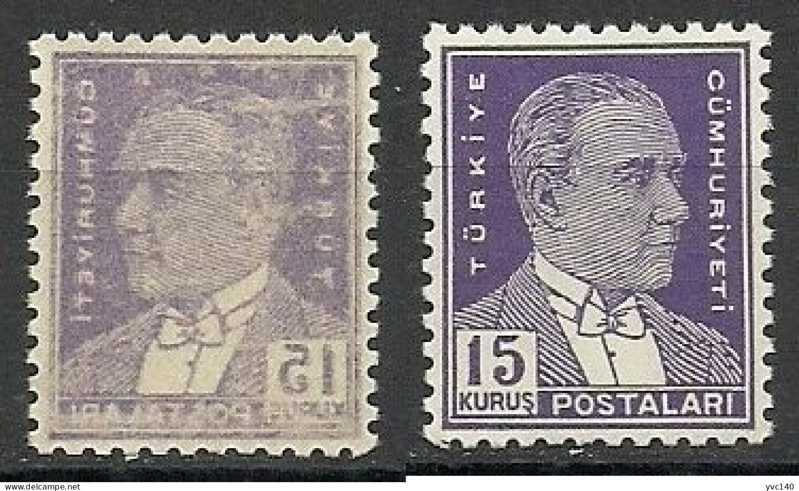 Turkey; 1950 5th Ataturk Issue 15 K. "Abklatsch" ERROR - Unused Stamps
