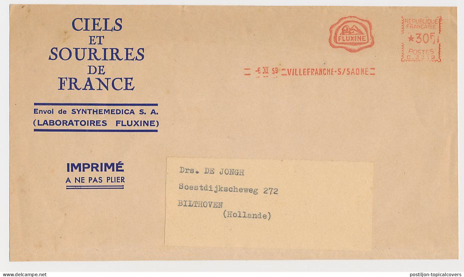 Meter Cover Front France 1959 Sphinx - Pyramid - Fluxine - Saone - Egiptología