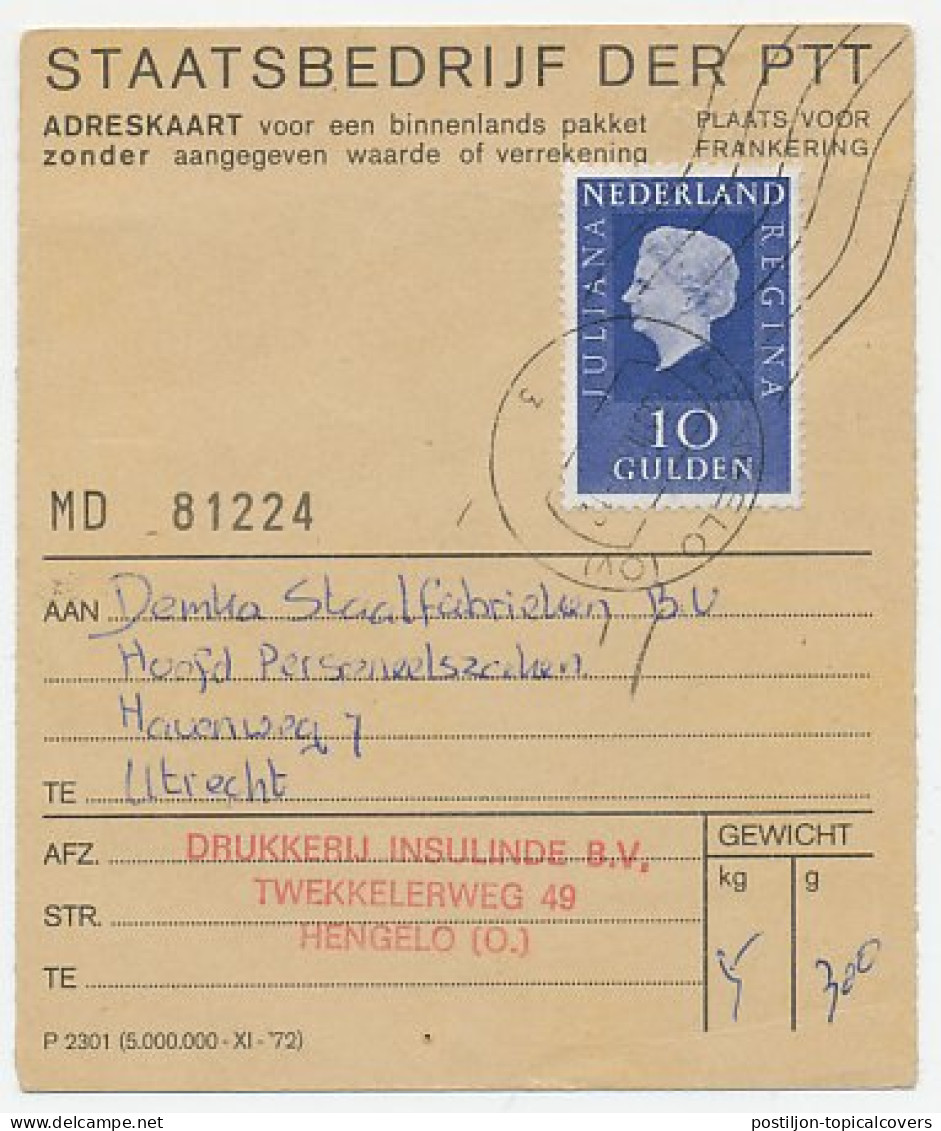 Em. Juliana Adreskaart Hengelo - Utrecht 1976 - Zonder Classificatie