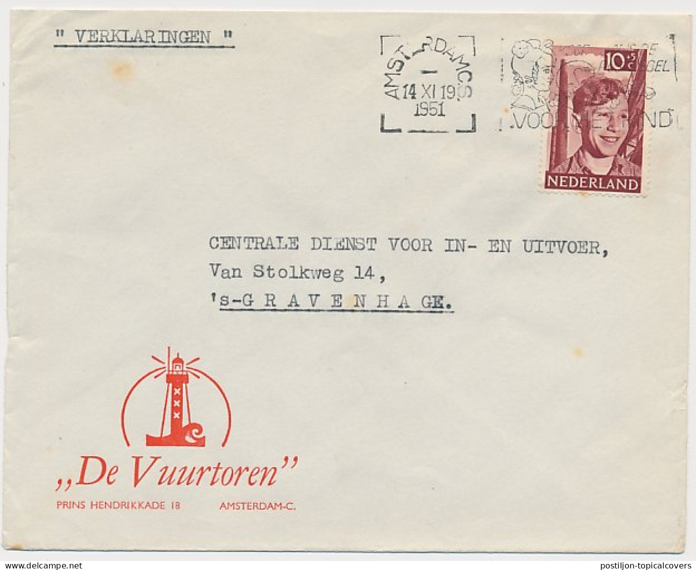 Firma Envelop Amsterdam 1951 - De Vuurtoren - Zonder Classificatie