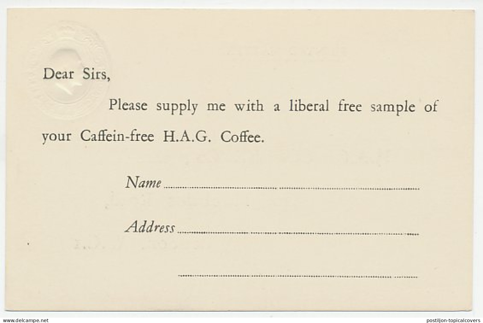 Postal Stationery GB / UK - Privately Printed Coffee - Caffein Free H.A.G. Coffee - Andere & Zonder Classificatie