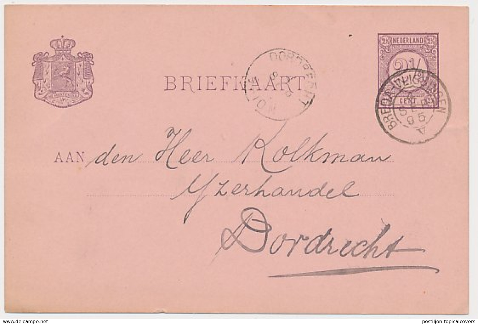 Trein Kleinrondstempel Breda - Vlissingen V 1895 - Cartas & Documentos