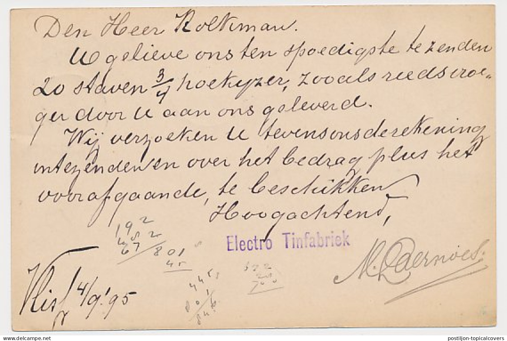 Trein Kleinrondstempel Breda - Vlissingen V 1895 - Lettres & Documents