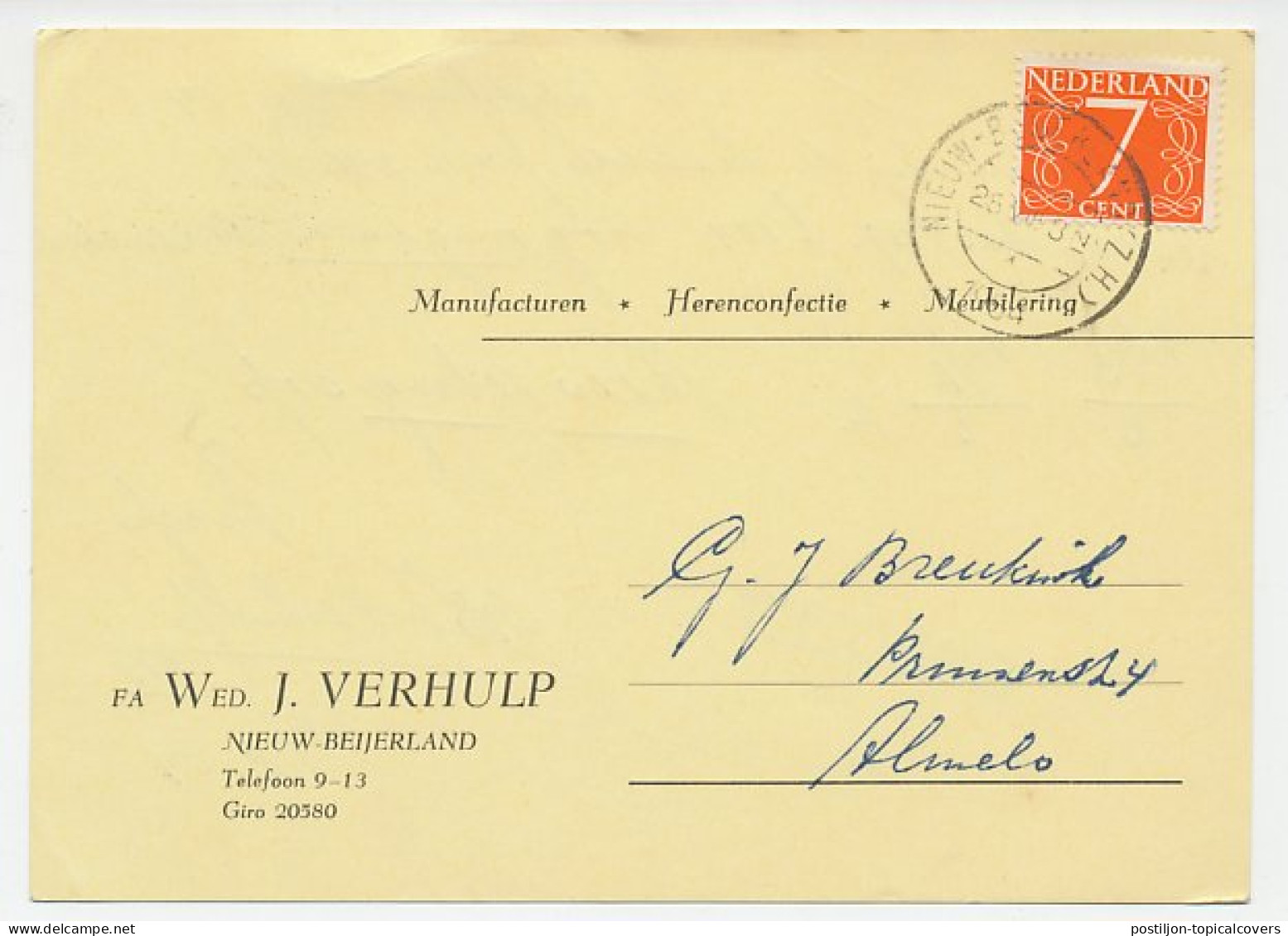 Firma Briefkaart Nieuw - Beijerland 1954 - Manufacturen/ Kleding - Non Classés