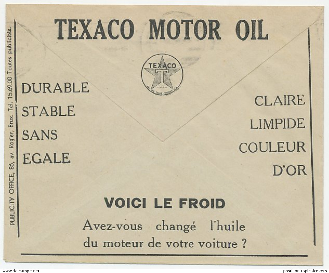Postal Cheque Cover Belgium 1932 Texaco Motor Oil - Other & Unclassified