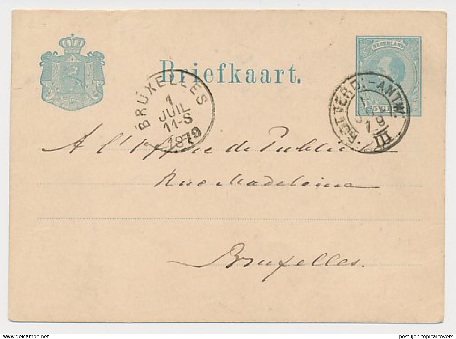 Trein Kleinrondstempel Rotterdam - Antwerpen III 1879 - Storia Postale