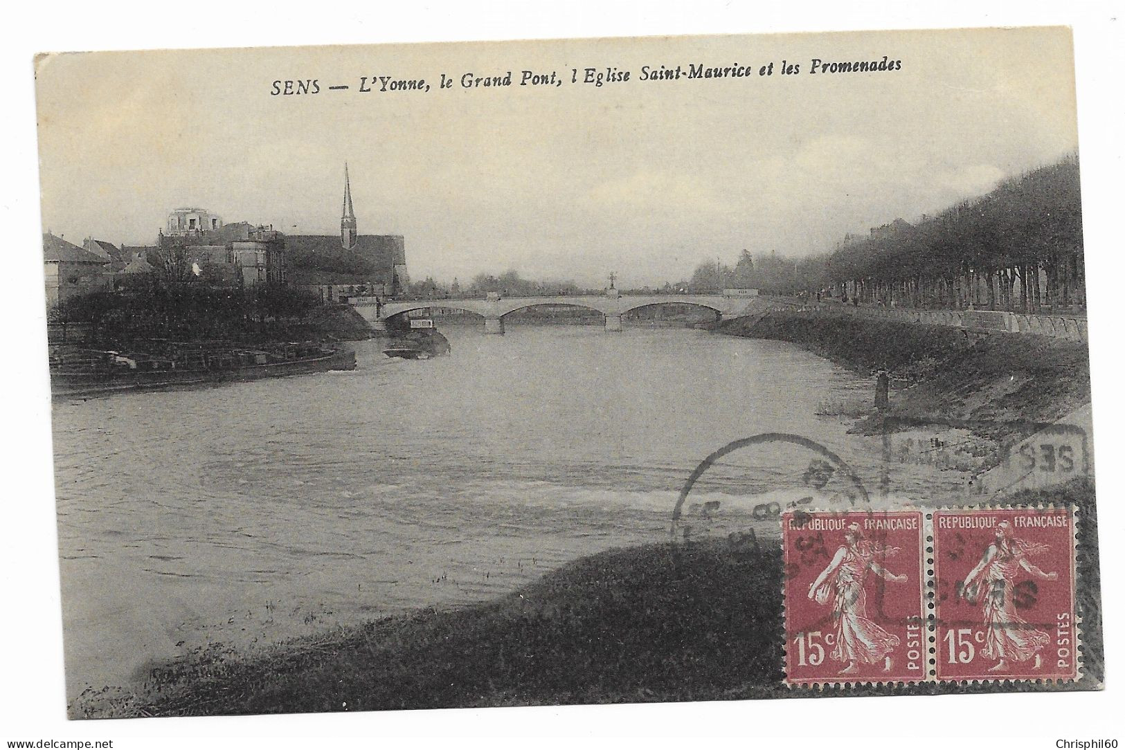 CPA RARE - SENS - L'Yonne, Le Grand Pont, L'Eglise Saint-Maurice Et Les Promenades - - Sens