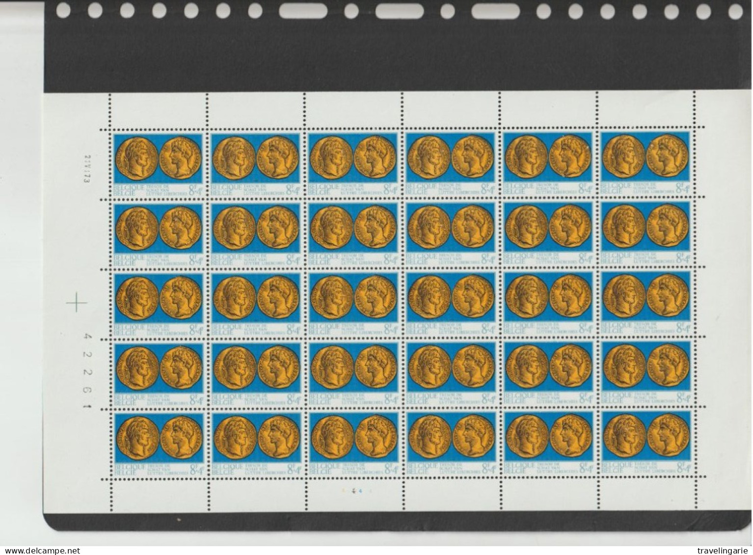 Belgium 1973 Roman Coins Full Sheet Plate 4 MNH ** - 1961-1970