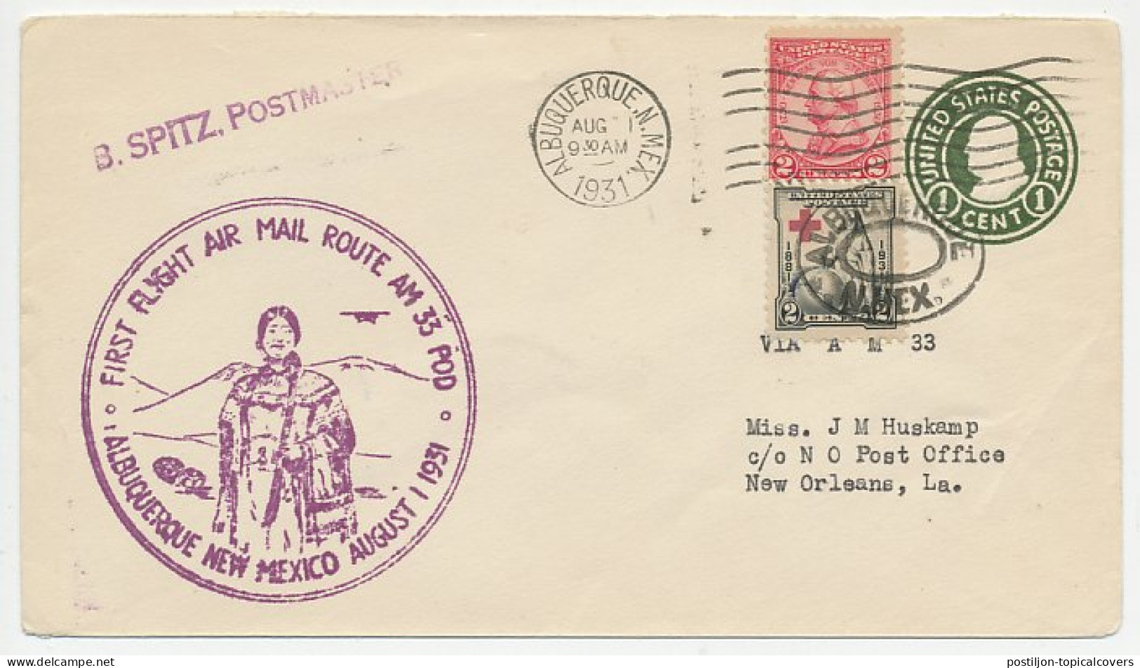 FFC / First Flight Cover USA 1931 Indian - American Indians