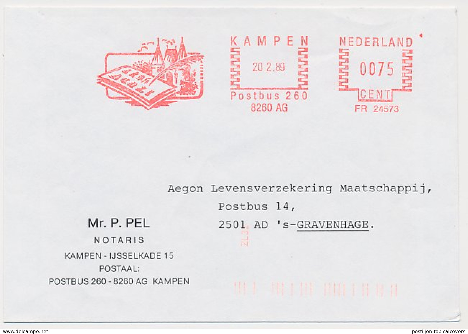 Meter Cover Netherlands 1989 Feather Pen - Kampen - Sin Clasificación