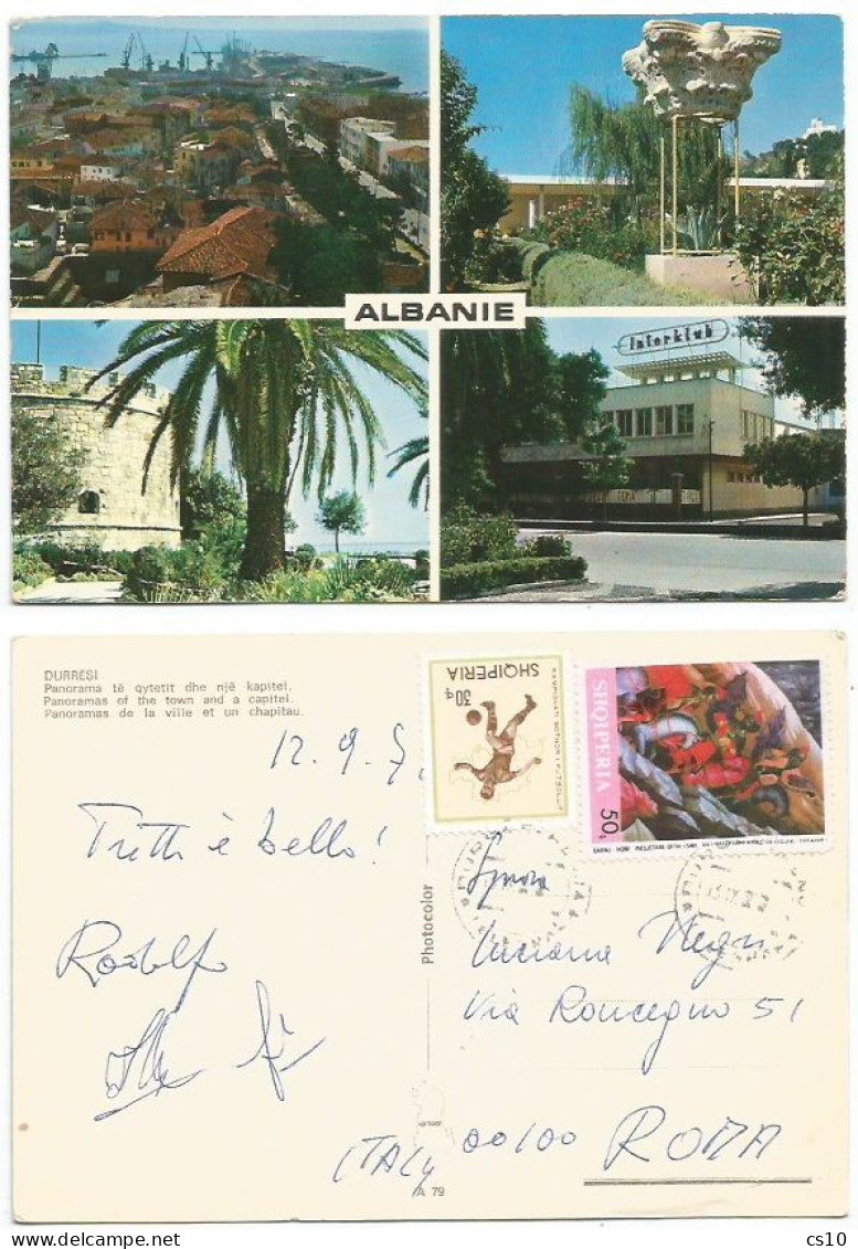 Albania Shqiperia Pcard 4 Views Durres With Football 30q + Archaeology 50q - 13sep1972 To Italy - Albania