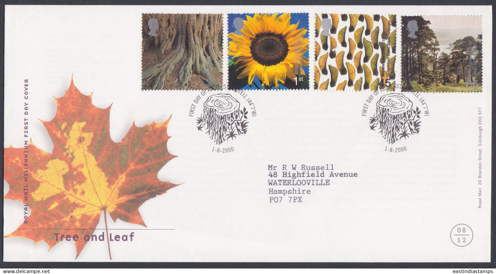 GB Great Britain 2000 FDC Tree And Leaf, Sunflower, Flower, Flowers, Tree, Trees, Pictorial Postmark, First Day Cover - Storia Postale