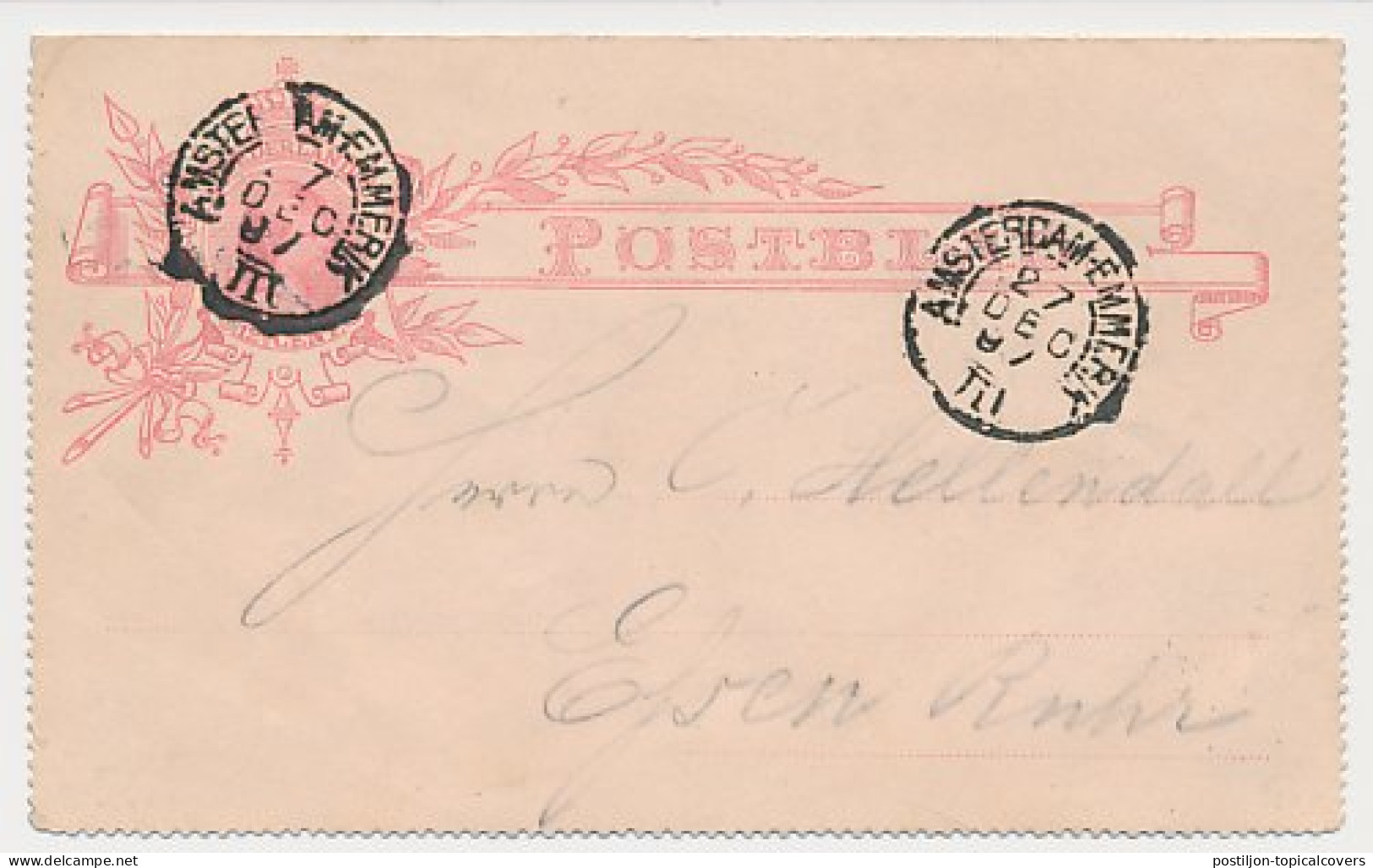Trein Kleinrondstempel Amsterdam - Emmerik III 1897 - Lettres & Documents