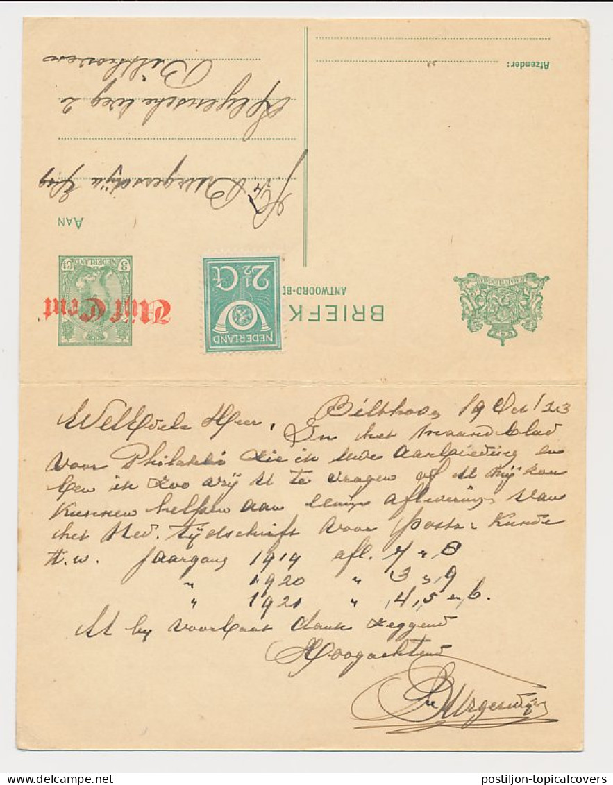 Briefkaart G. 115 / Bijfrankering Bilthoven - Amsterdam 1923 - Entiers Postaux