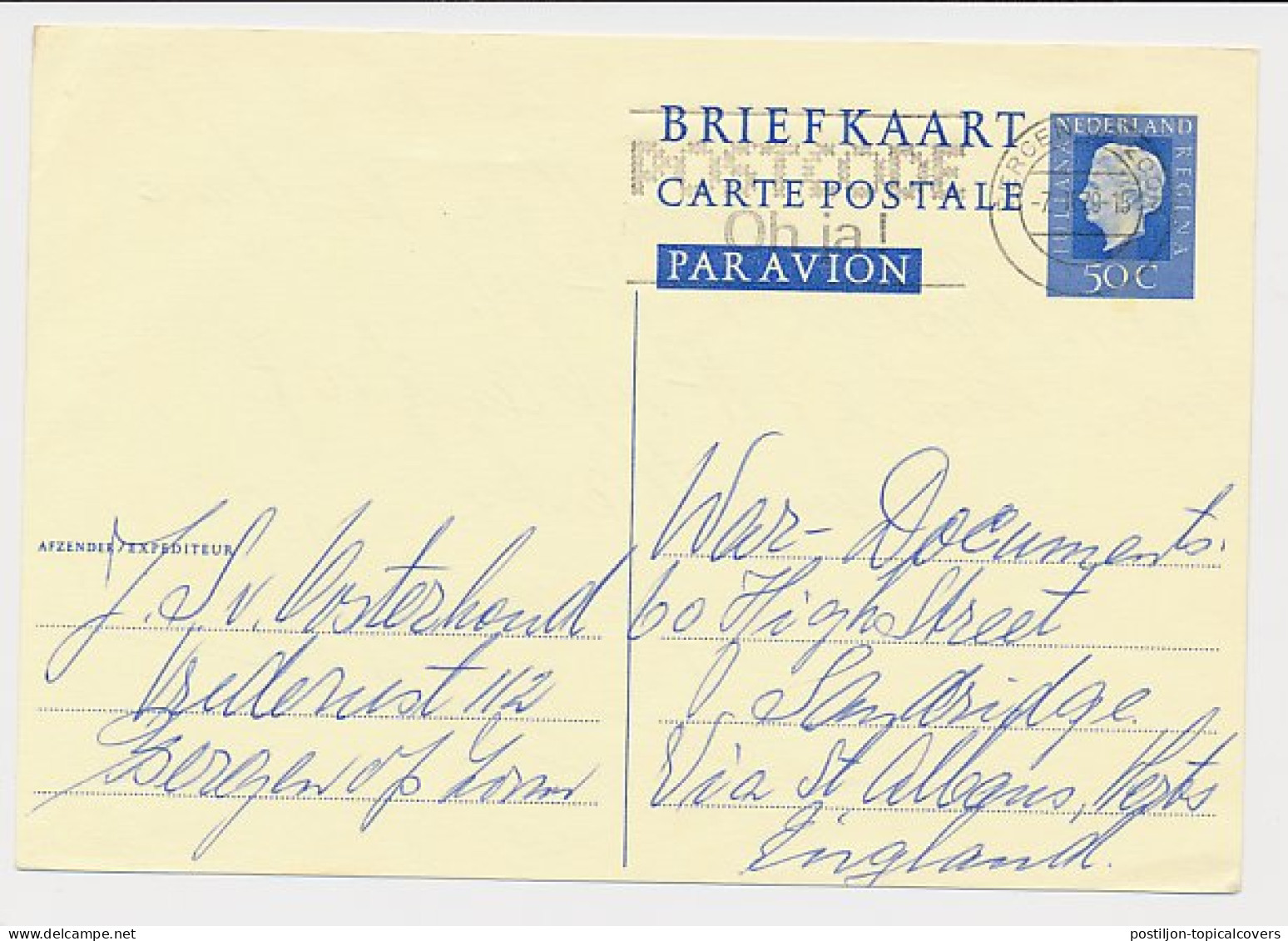 Briefkaart G. 354 Bergen Op Zoom - Sandridge GB / UK 1979 - Entiers Postaux