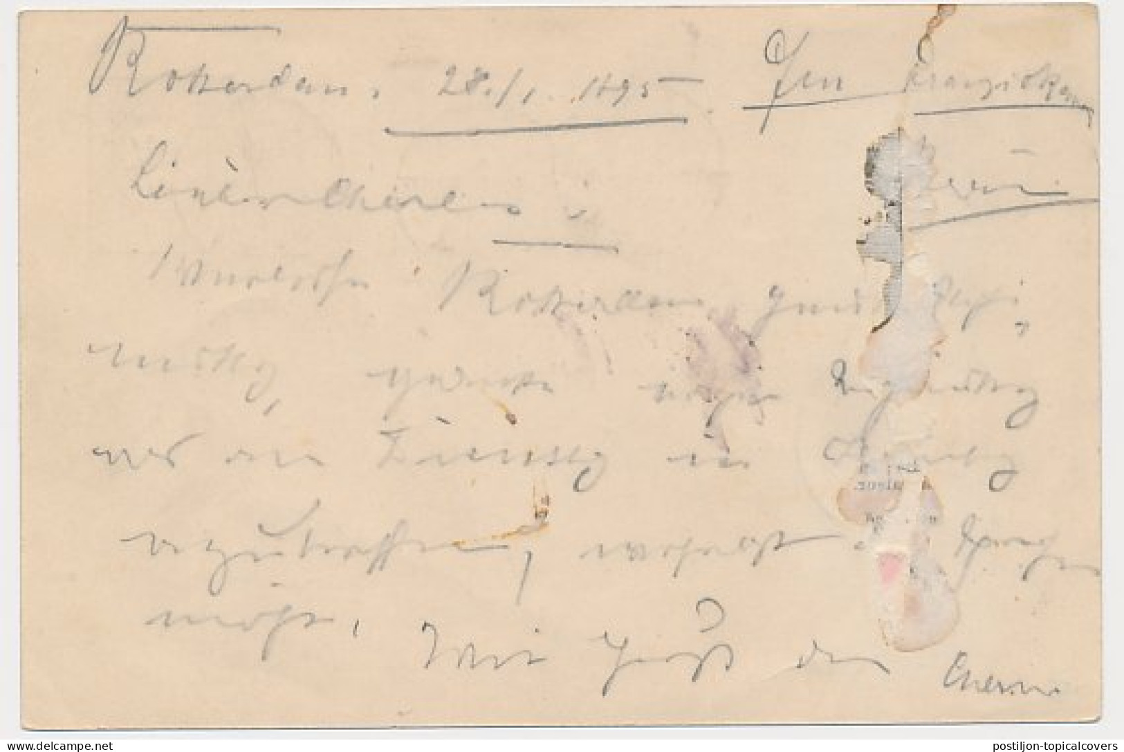 Briefkaart G. 23 / Bijfrankering Rotterdam - Duitsland 1895 - Postal Stationery