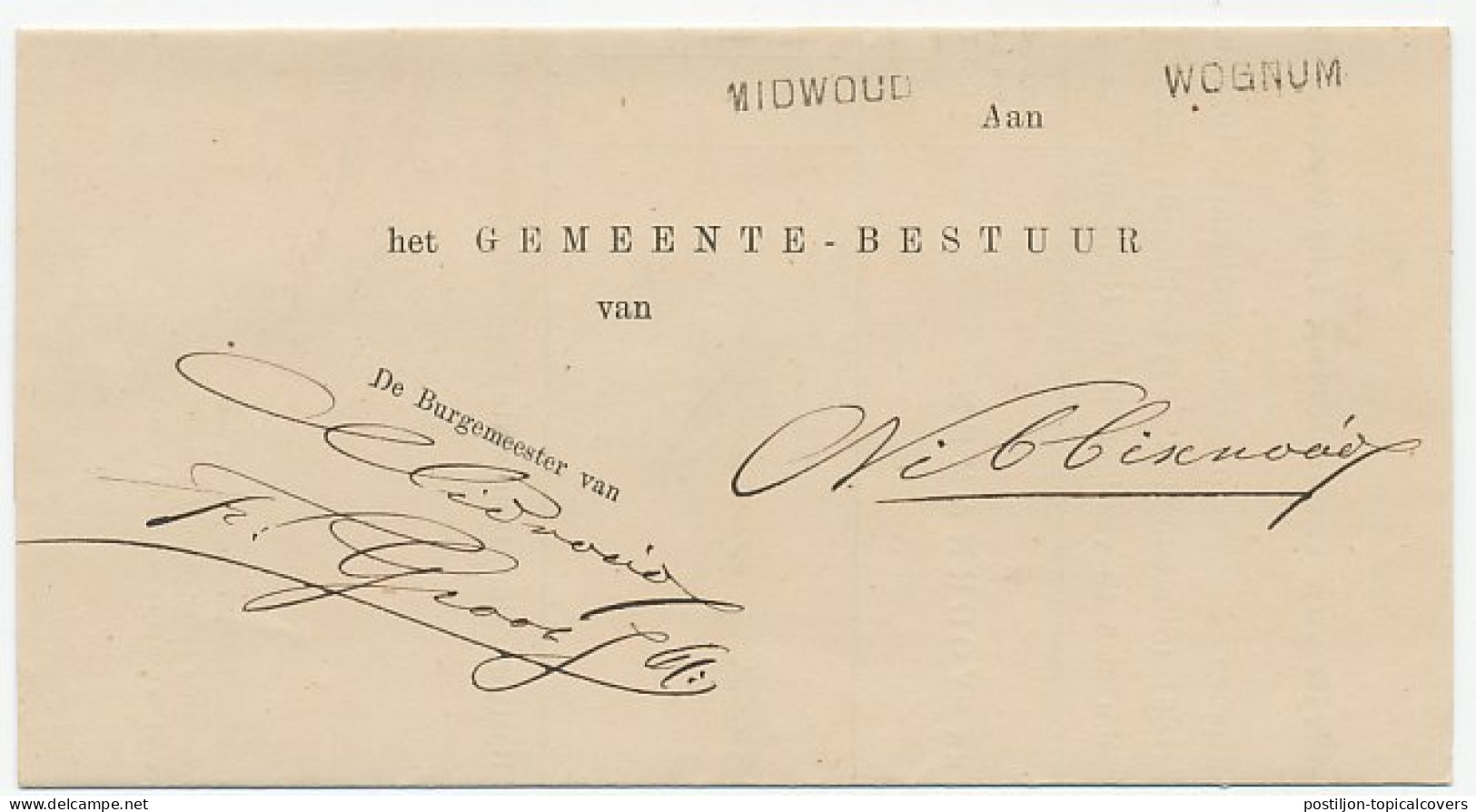 Naamstempel Midwoud - Wognum 1886 - Lettres & Documents