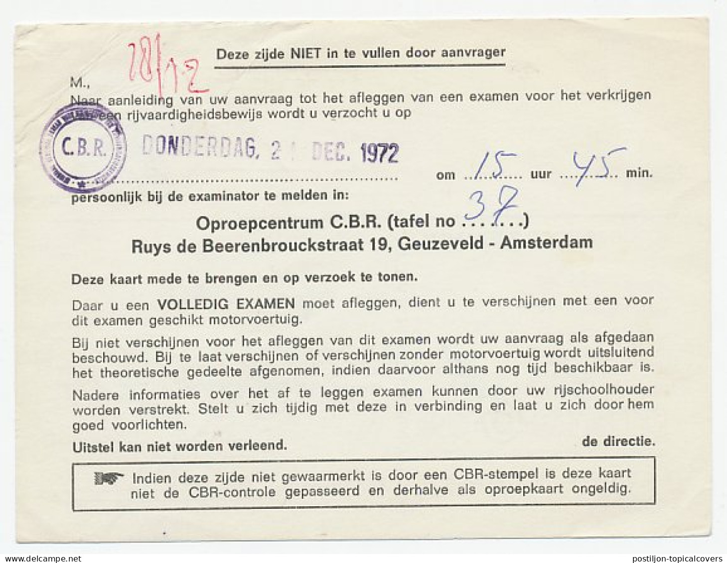Locaal Te Amsterdam 1972 - Woont Niet Op Aangegeven Adres -Terug - Sin Clasificación
