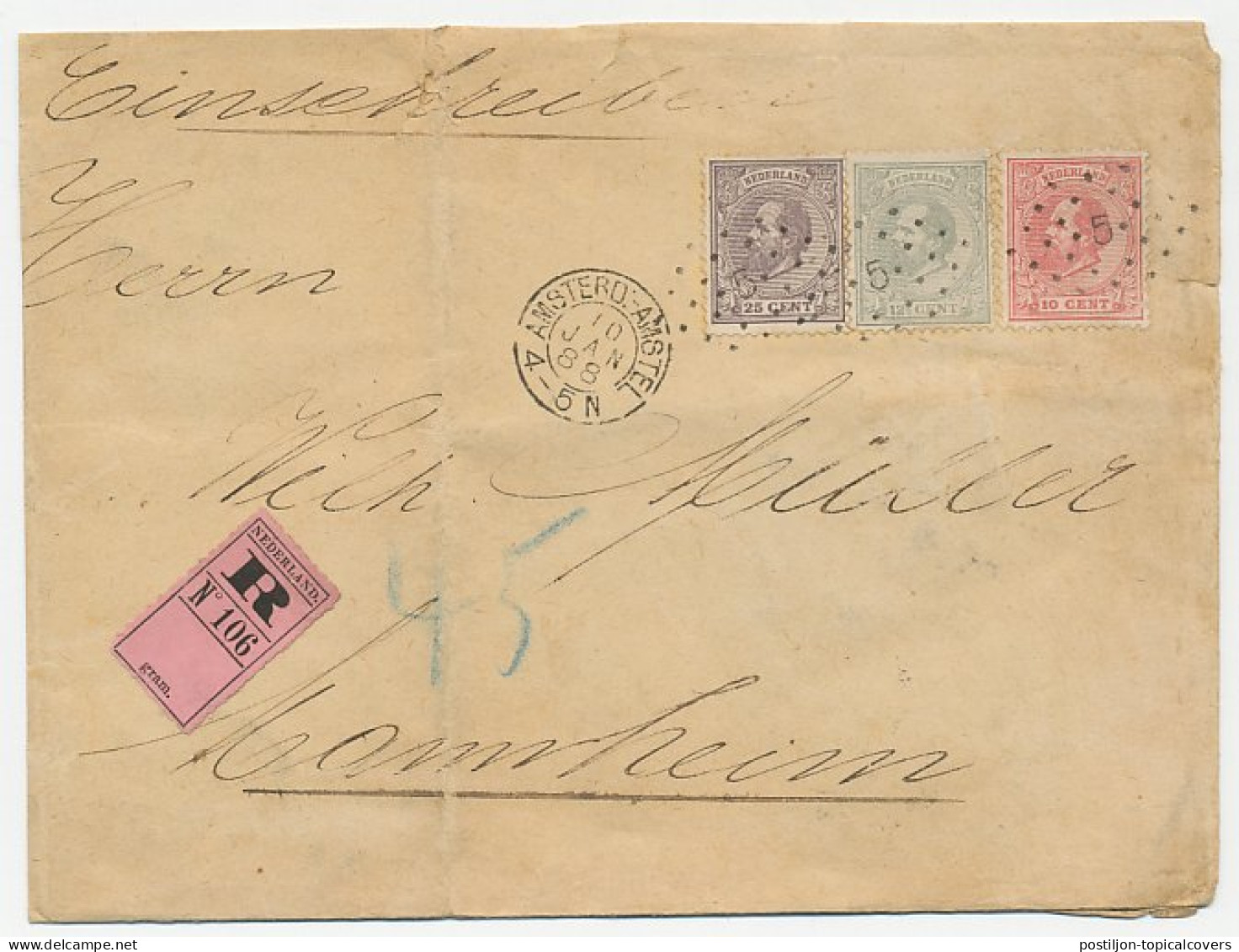 Em. 1872 Aangetekend Amsterdam - Duitsland - Lettres & Documents