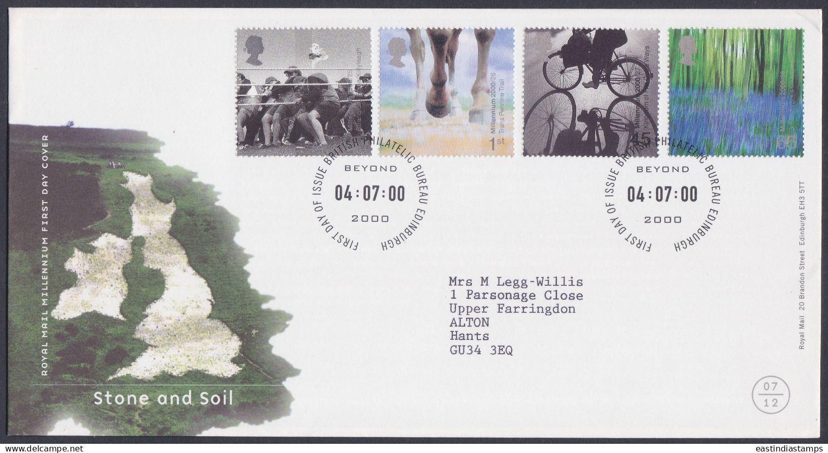 GB Great Britain 2000 FDC Stone And Soil, Sports, Horse, Cycle, Bicycle, Pictorial Postmark, First Day Cover - Storia Postale