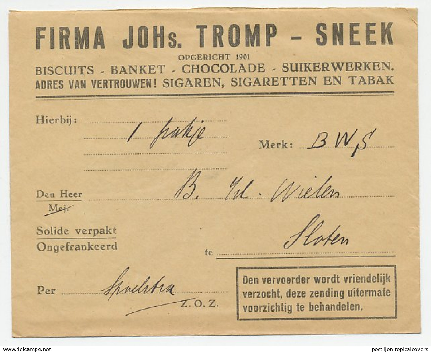 Firma Envelop + Rekening Sneek 1931 - Tabak  - Zonder Classificatie