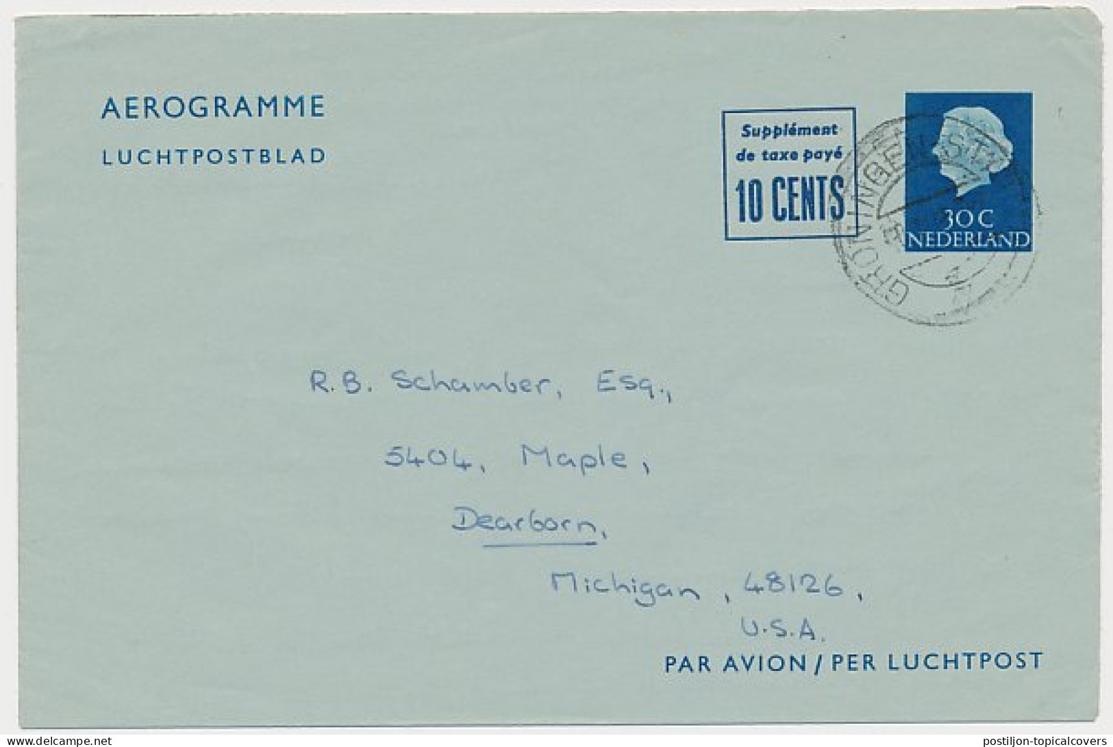 Luchtpostblad G. 17 Groningen - Dearborn USA 1965 - Ganzsachen