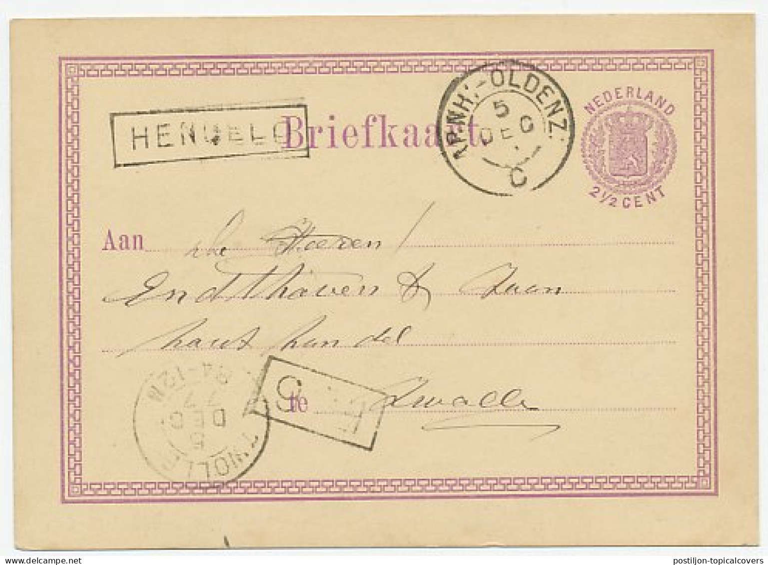Trein Haltestempel Hengelo 1877 - Lettres & Documents