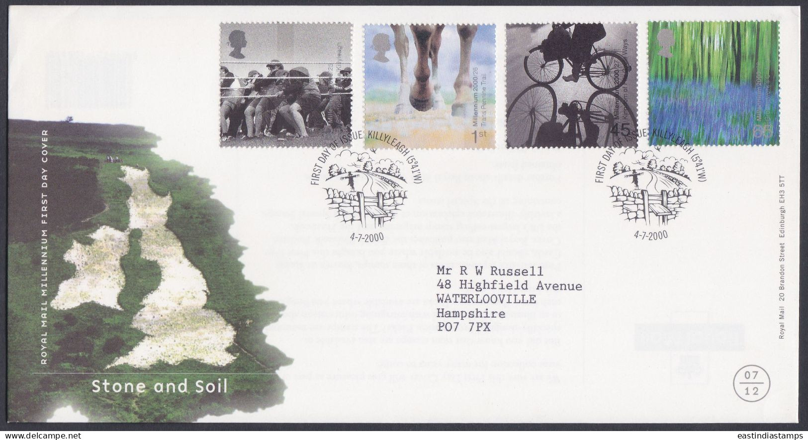GB Great Britain 2000 FDC Stone And Soil, Sports, Horse, Cycle, Bicycle, Pictorial Postmark, First Day Cover - Covers & Documents