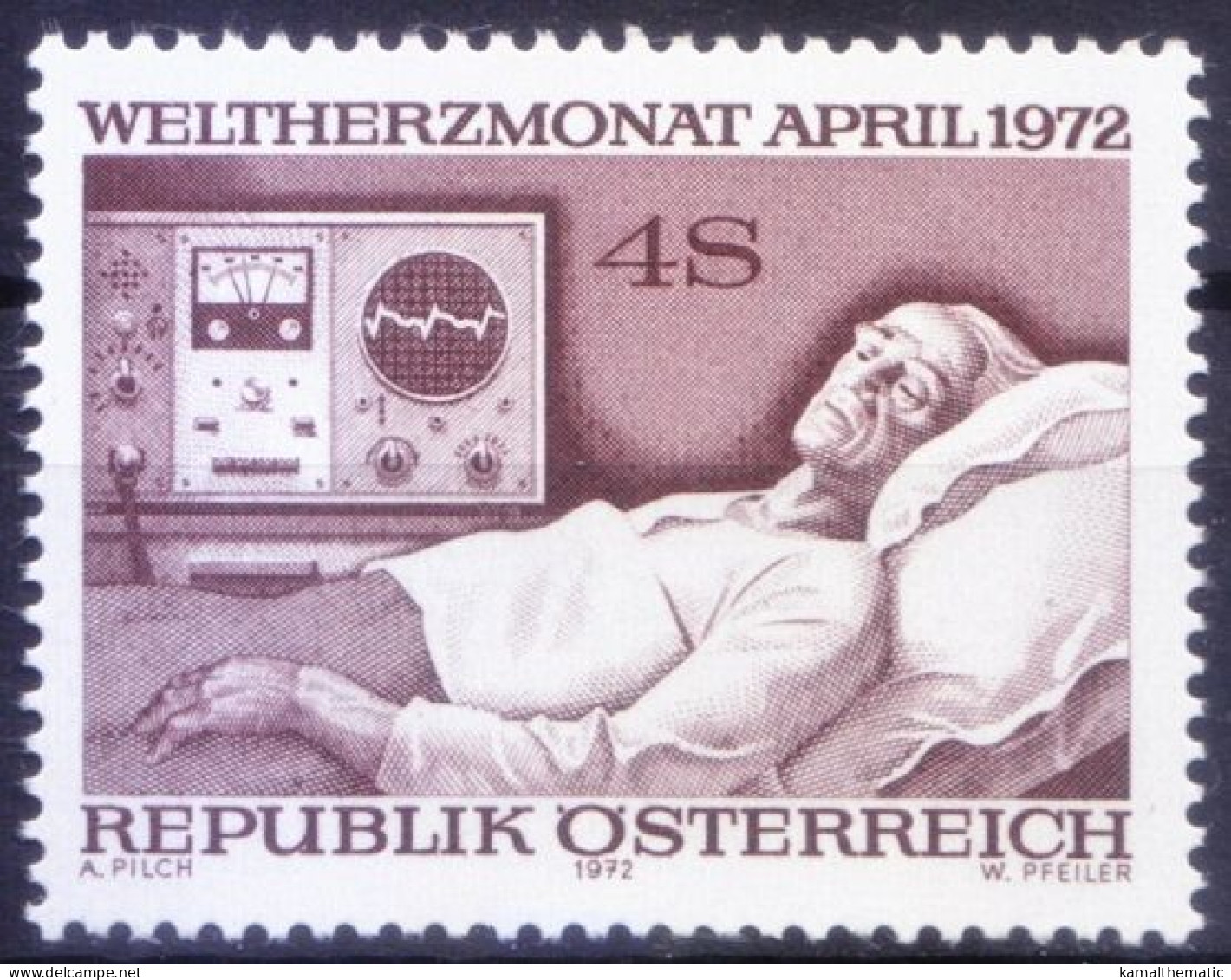 Austria 1972 MNH, ECG, World Heart Month, Health, Medicine - Geneeskunde