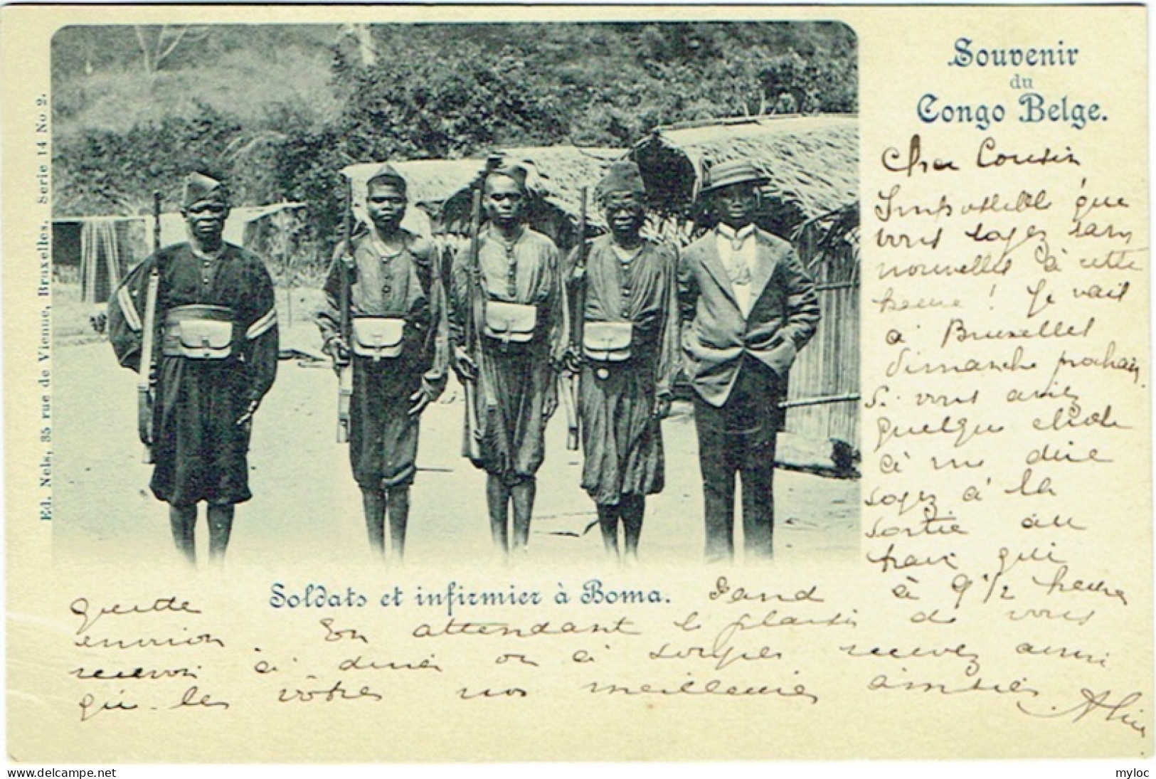 Souvenir Du Congo Belge. Soldats Et Infirmier à Boma. - Congo Belge