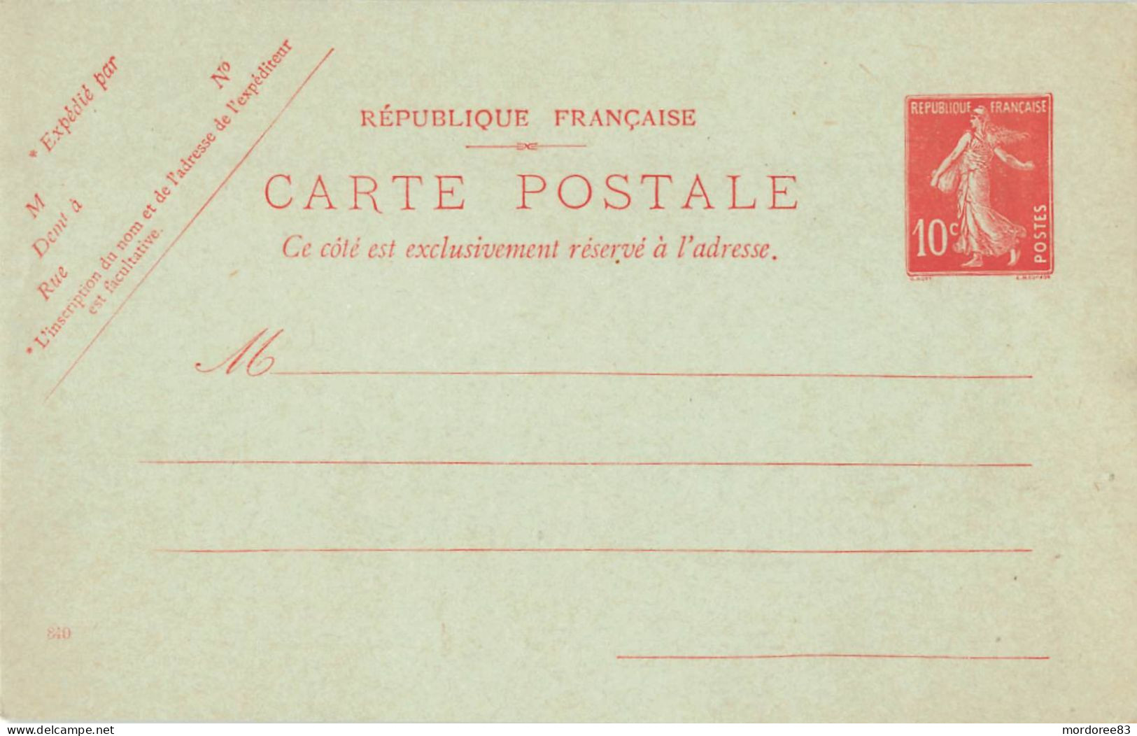 ENTIER SEMEUSE 10C 138-CP1 - NEUF DATE 840 - Standard Postcards & Stamped On Demand (before 1995)