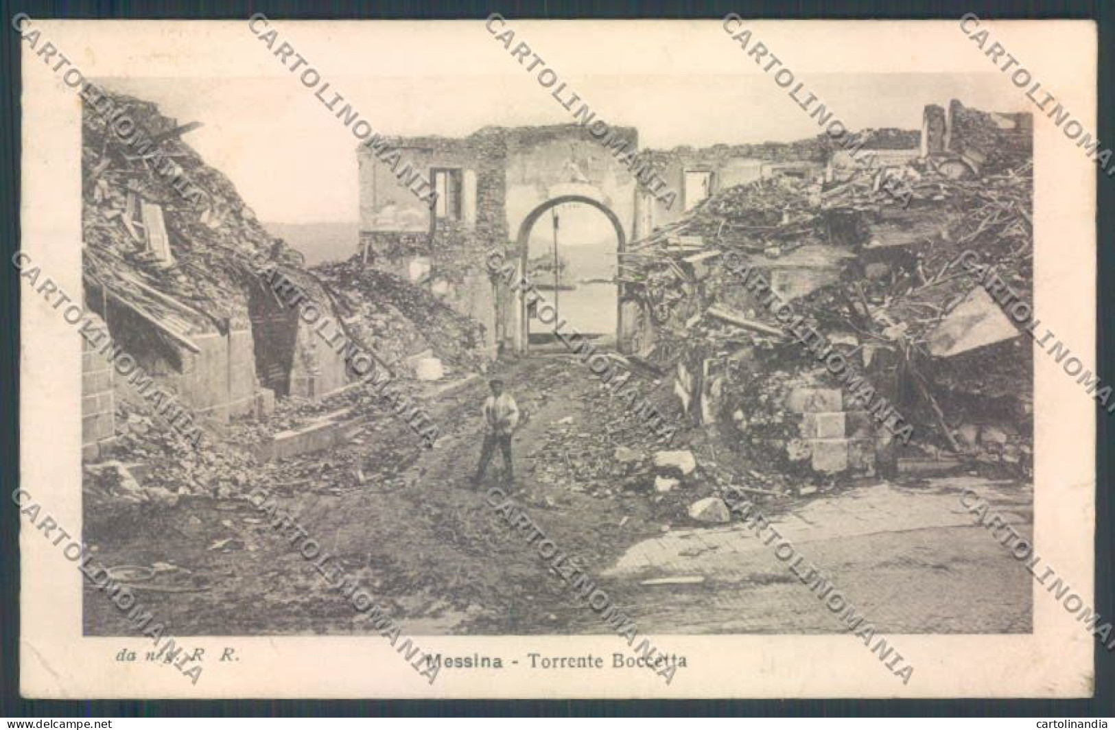 Messina Terremoto Città Torrente Boccetta PIEGHINA Alterocca Cartolina ZB9673 - Messina